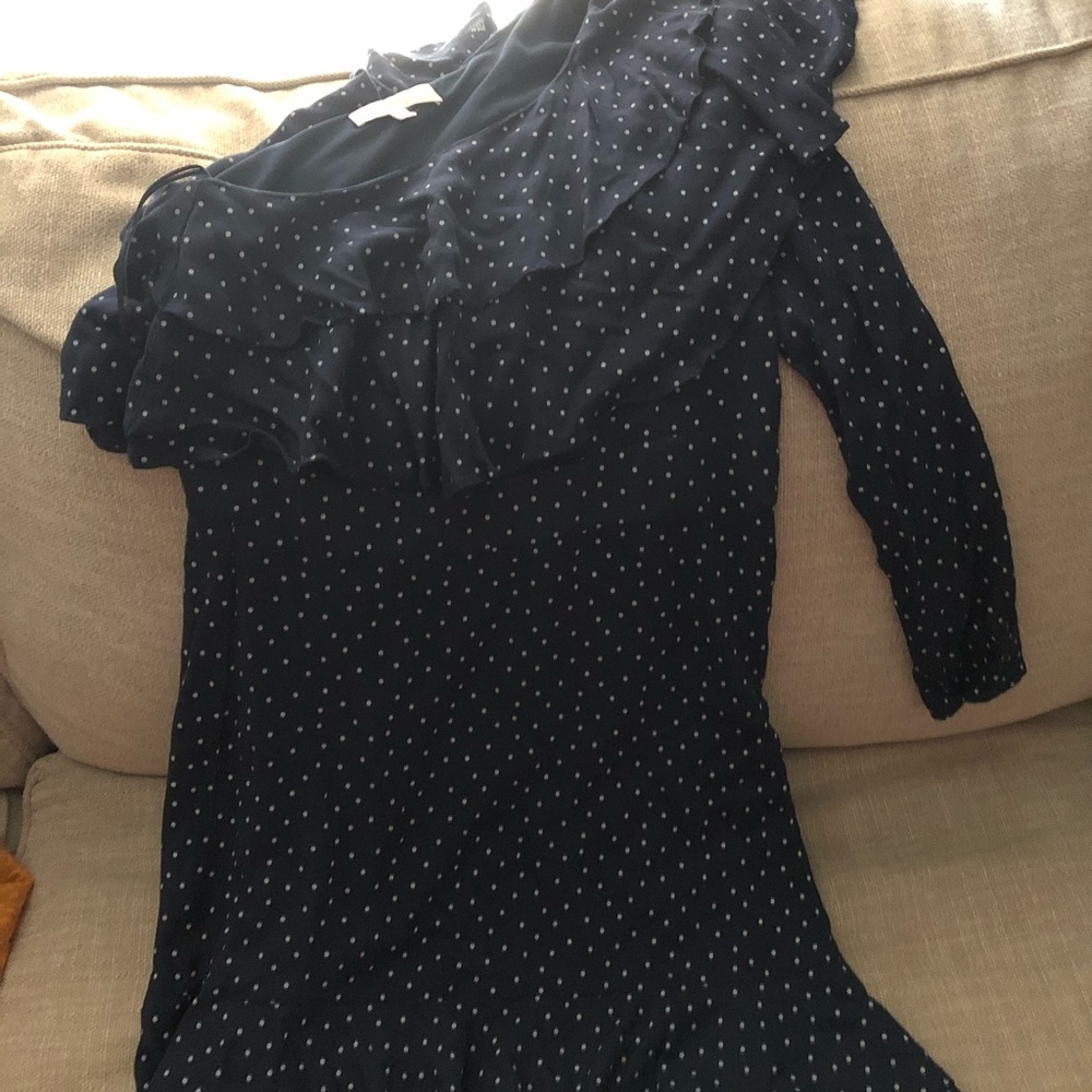 Wayf Navy polka dot off shoulder dress